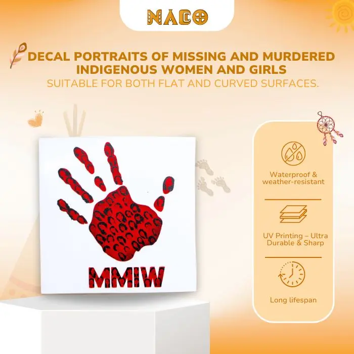 MMIWG Portrait Decal - Honor Missing & Murdered Indigenous Women with Red Hand Symbol, Waterproof Vinyl for Cars, Laptops, Journals & Windows Artistic Curved Surfaces