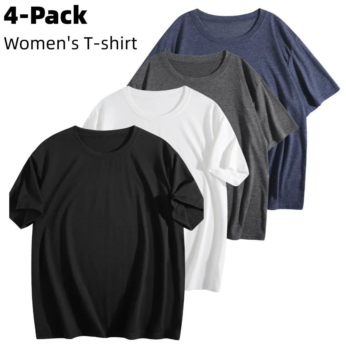 Women's 4-Pack T-Shirts, Sporty Chic Solid Crew Neck Tops, Breathable Quick-Dry Fabric, Short Sleeve Fitness Top for Gym, Active T Shirts, Comfortable Breathable Lightweight Women's T-Shirts