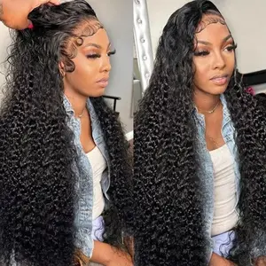 Bling Hair Deep Wave Lace Front Wigs Human Hair 13x4 13x6 HD Transparent Lace Frontal Curly Wigs for Women 180% Density Glueless Wigs Human Hair Pre Plucked with Baby Hair Natural Color