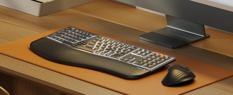 ProtoArc Backlit Bluetooth Ergonomic Keyboard, EK01 Plus Full Size Wireless Split Keyboard with Dual Bluetooth and USB, Cushioned Wrist Rest, Rechargeable, Compatible with Windows/Mac/Android