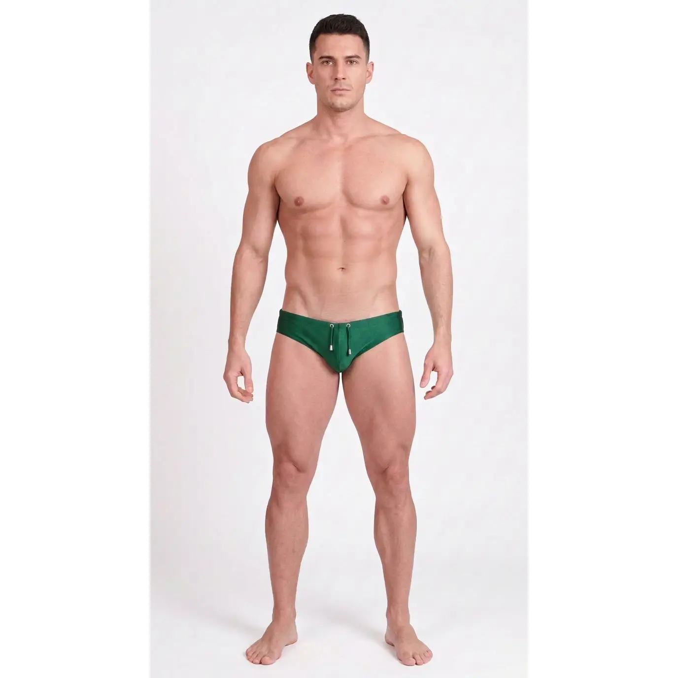 Men's Low-Rise Nano Swim Briefs - Emerald Frame, Swimming Apparel with Polyamide Blend Fabric, Available in Standard Sizes