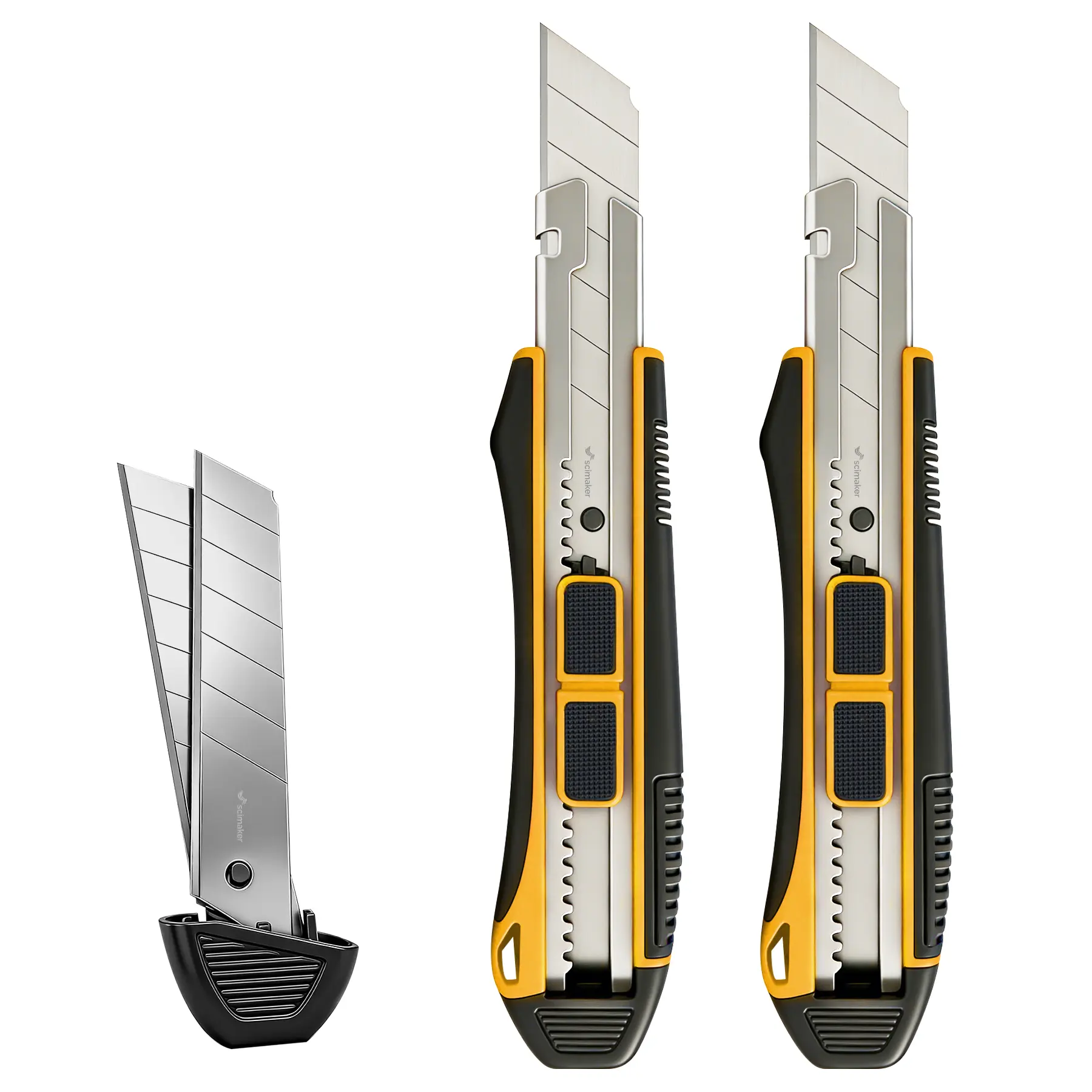 25MM Safety Utility Knife,2-in-1 Heavy Duty Retractable Box Cutters 2 Pack with 4 extra blades for Cardboard, Boxes, DIY Crafts