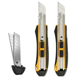 25MM Safety Utility Knife,2-in-1 Heavy Duty Retractable Box Cutters 2 Pack with 4 extra blades for Cardboard, Boxes, DIY Crafts