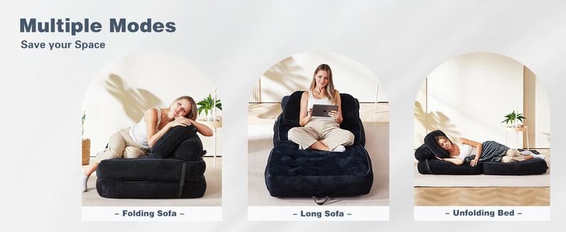 【Valentine’s Day Gift】 63.77" Boneless Foldable Sofa Bed by Neslako, Cloud Couch Sleeper Sofa with High Resilience Memory Foam, Removable Corduroy Cover, One Touch Folding Design, No Assembly