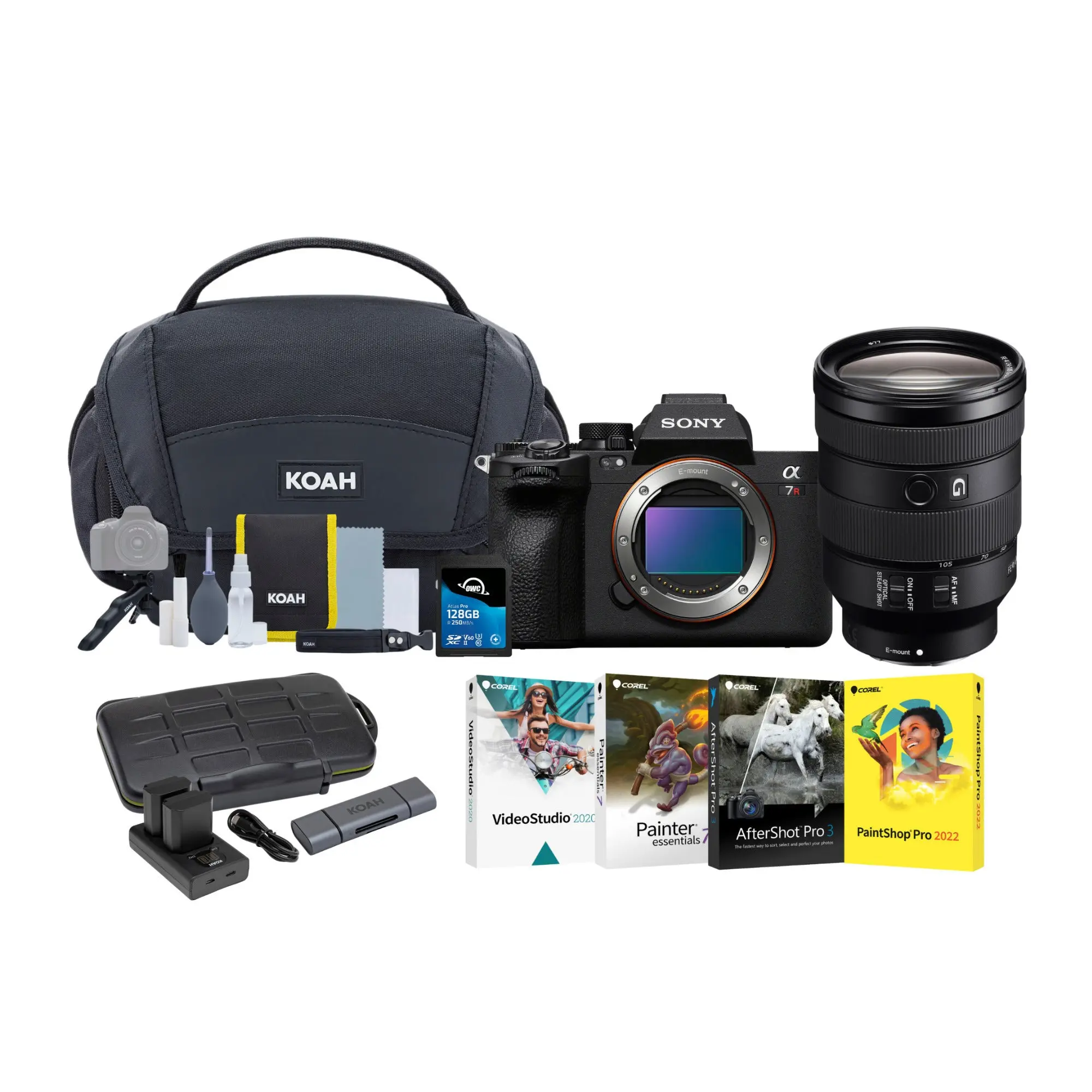 Sony a7R V 61MP Full-Frame Compact Mirrorless Camera Bundle with 24-105mm f/4 G OSS Lens, Durable Aluminium Handheld Gadget & Rechargeable SD Memory Card, Pouch, Microfiber Cloth