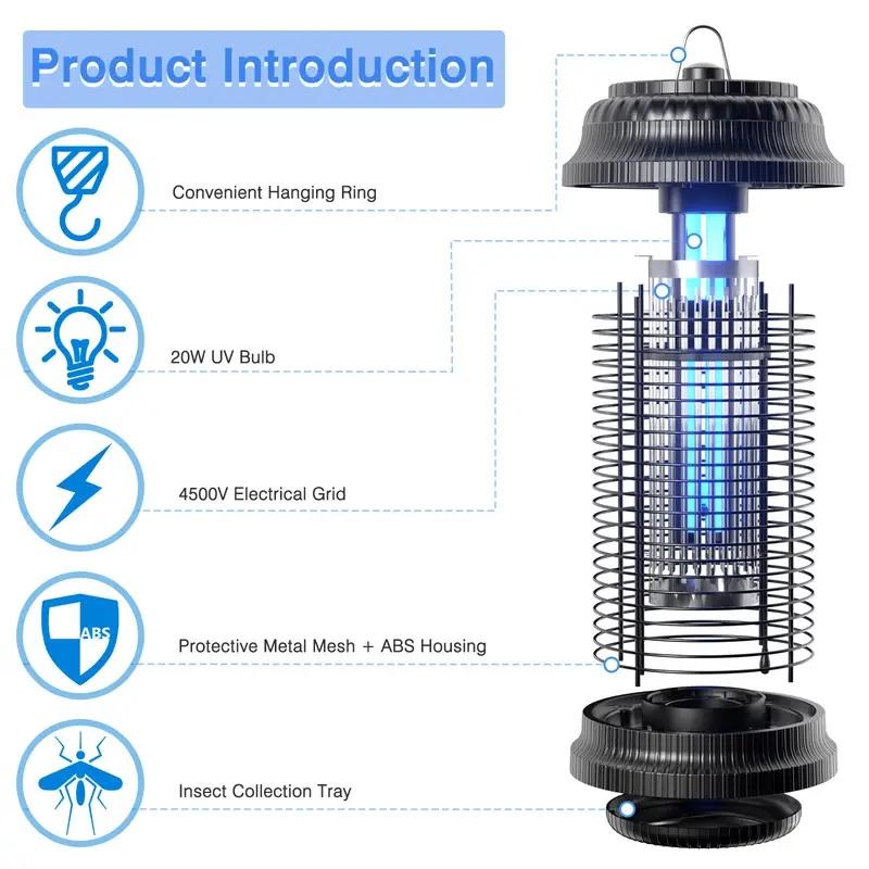 Electronic Mosquito Killer,4500V Ultraviolet Bug Zapper,Straight-in Mosquito Collector, Hanging Rings At The Top, Detachable Cleaning At The Bottom,Safe for Kids/Pets,Perfect for Indoor&Outdoor Use