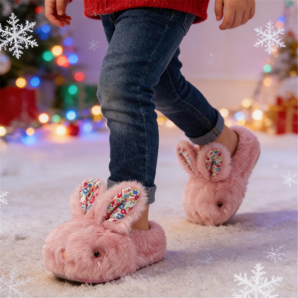 rosyclo Toddler & Kids Bunny Plush Slippers Adorable Fuzzy Design with Warm Lining Non-Slip Rubber Sole Cozy Indoor Winter Rabbit House Shoes for Girls & Boys Children