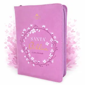 Biblia para Mujer con Cierre Portatil Letra Grande 12 puntos RV1960 imit piel rosa oscuro y flores blancas con indice y canto floral