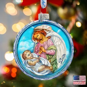 Jesus and Angel Cut Ball Glass Ornament by G. DeBrekht - Nativity Holiday Decor - 764-006