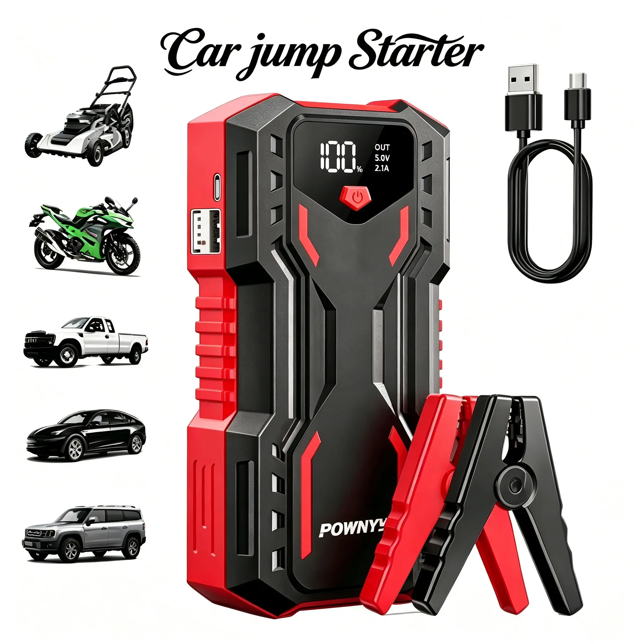 Car Battery Jump Starter, Jump Starter Battery Pack for All Gas and Diesel, Portable Jump Box with LED Light Tool