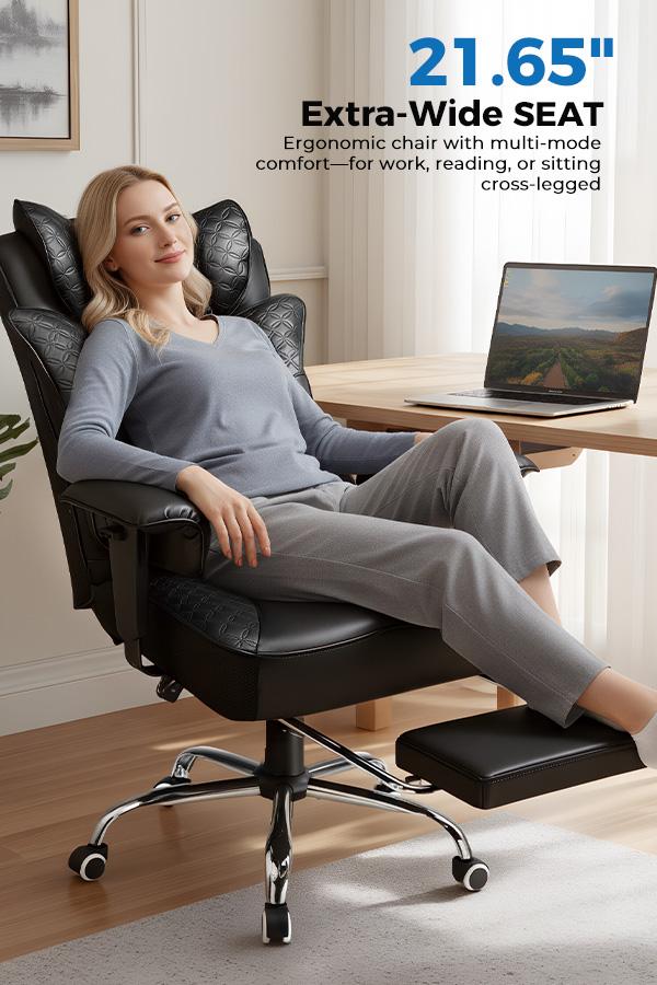 GTPLAYER 400lb Capacity King-Sized Office/Gaming Chair!  Wide Embossed Leather Throne w/ 150° Recline, Footrest & Spring Support for Ultimate Comfort