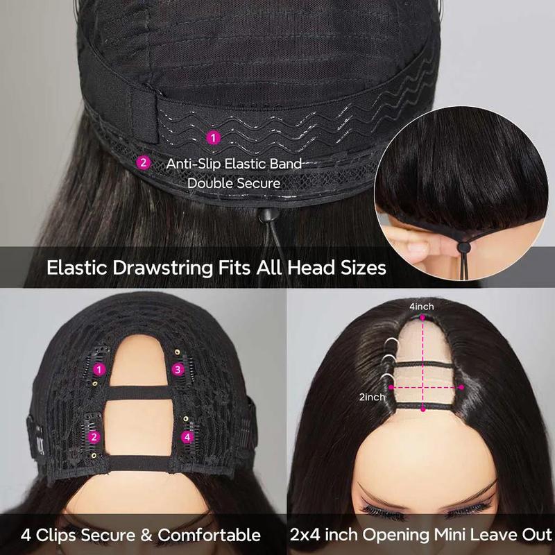 Tinashe Layers U Part Butterfly Loose Body Wave & Yaki Straight & Straight Human Hair U Part Wigs Real Scalp Beginner Friendly Natural Color Wigs Black Friday Christmas Gift