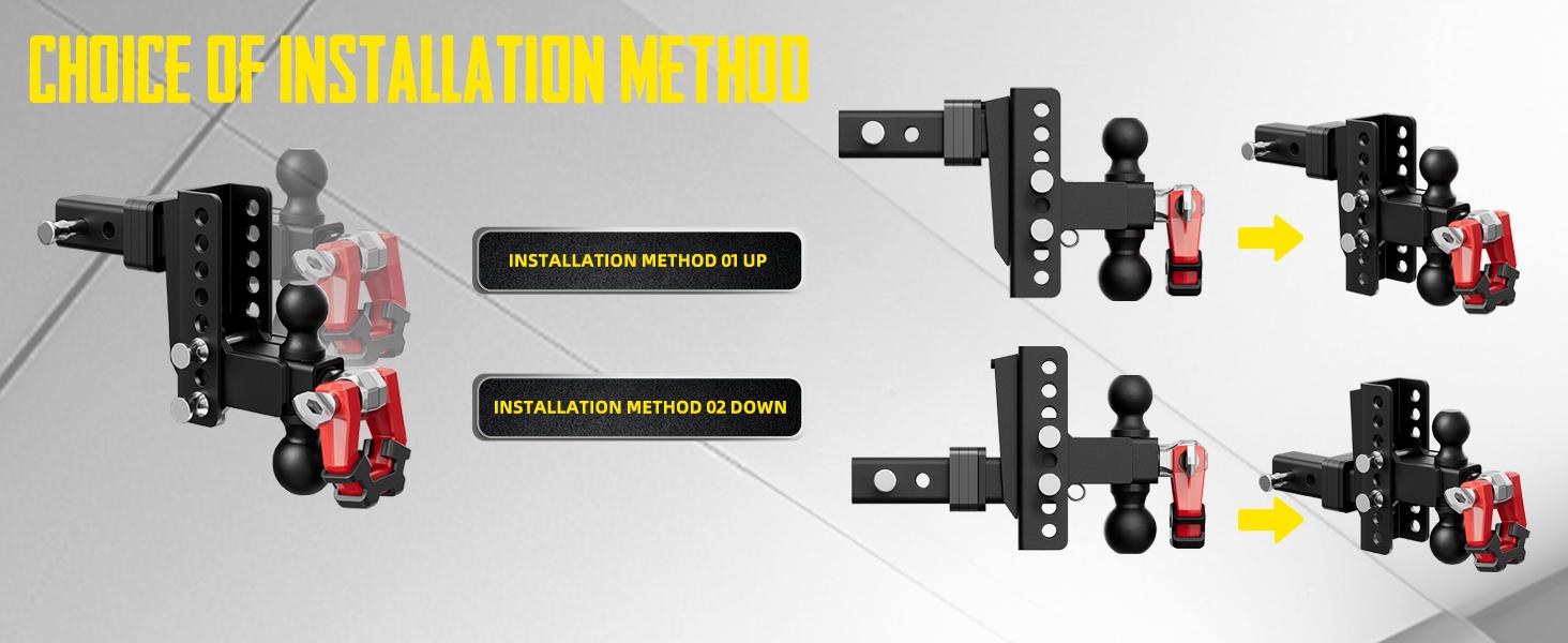 WhaleMotor 6 Inch Drop Adjustable Trailer Hitch - Fit 2 Inch Receiver Dual Ball Mount with Shackle, 10,000 LBS GTW, Anti-Theft Keyed Locks, Integrated Trailer Muffler & Rub Pads for Noise Reduction