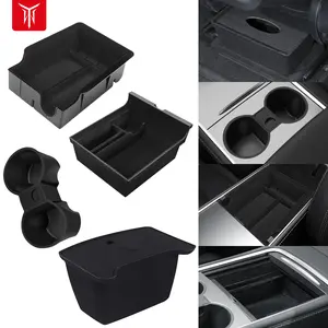 Everything Is Solar Car Storage Box For Tesla Model 3 2021 Model Y 2022 Center Armrest Hidden Box Cup Holder Console Organizer Car Box Accessories
