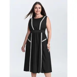 BLOOMCHIC Lace Trim Shirred Waist Round Neck Midi Dress 2026 Summer Vibes Swimweek