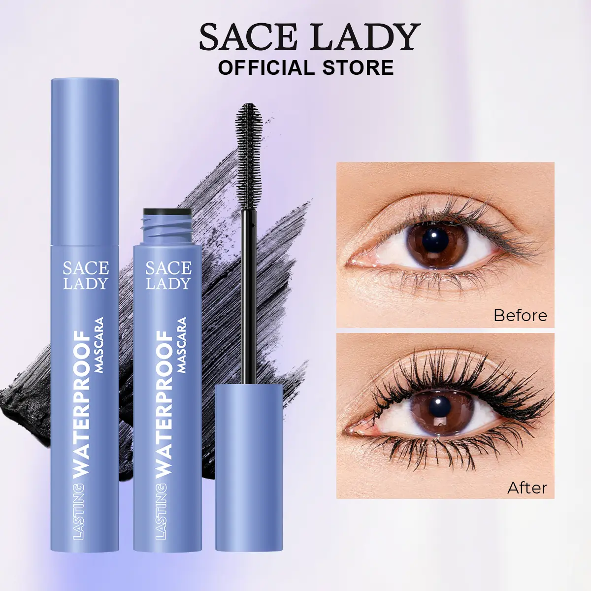 SACE LADY Black Waterproof Mascara - Cosmetic Single Item, Volume-Boosting, Lengthening, Smudge-Proof Eye Makeup (6g), Bold Lash Length