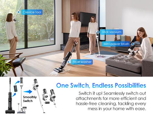 TINECO FLOOR ONE SWITCH S7 Smart Multi-Function Cleaner, Suitable for Whole-house Cleaning, Self-Cleaning, Extended Battery Lifespan, ZeroTangle Brush, Dual-Edge Cleaning, Safe for Children and Pets