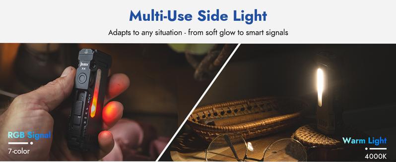 【New Year Sale】WUBEN X4 1500 lumens Multi-Function LED Flat Flashlight, RGB Mood Light & Side Camping Lamp, Instant-On Tail Switch, USB-C Rechargeable, IP68 Waterproof for Camping, Hiking, Night Patrol, Outdoorfun