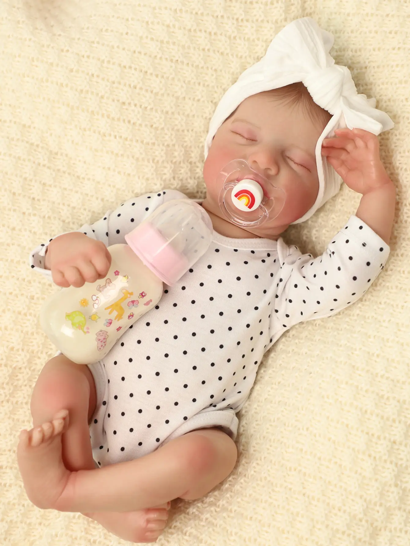 18inch Lifelike Levi Realistic Cuddly Sleeping Baby Dolls Adorable Newborn Gift for Kids with Pacifier and Polka Dot Outfit