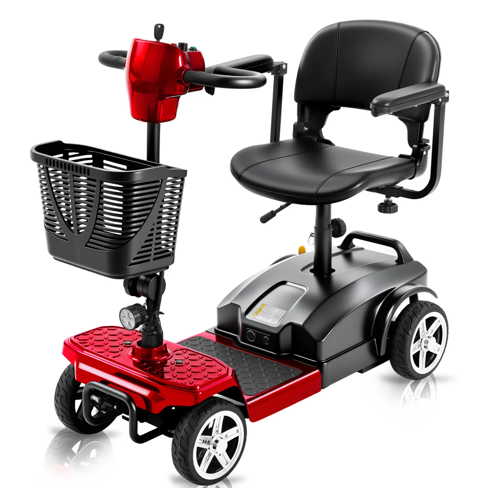 Ecomobi MS01 4-Wheel Foldable Electric Mobility Scooter for Seniors, 15 Mi Range, 360Wh Battery, 300 lbs Capacity, 350W Brushless Motor, USB Port, Detachable Baskets, Compact, LED Lights, Steel Construction