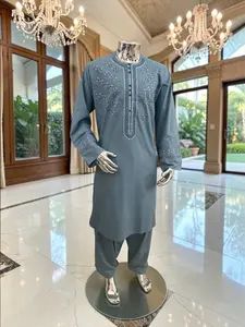 Afghan Parahan Tunban Kameese Shalwar Teal Hand Embroidery Large