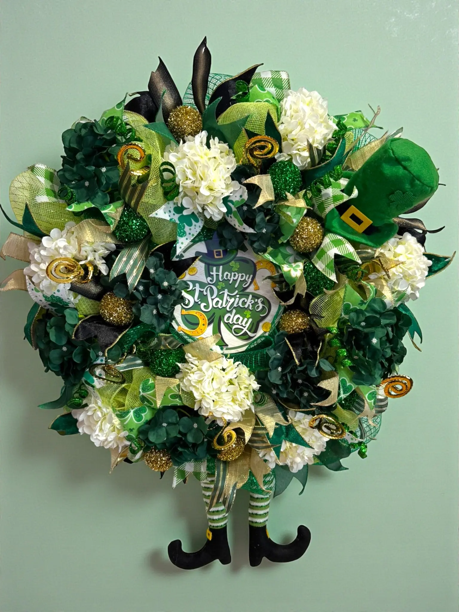St Patrick's Day Front Door Wreath Green Shamrocks and More