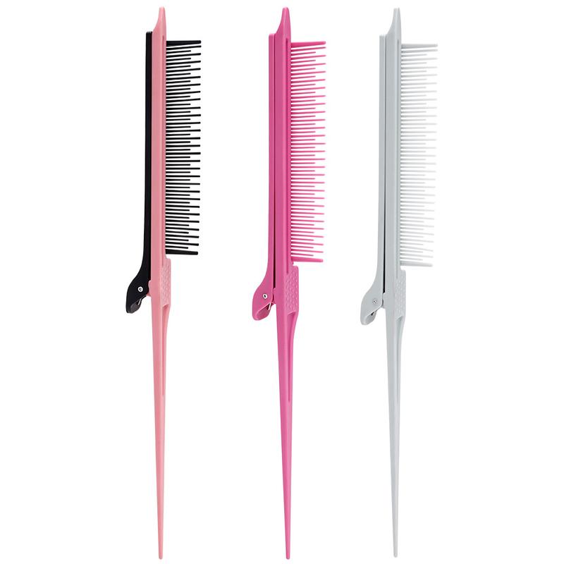 [Ashine] Tail Teasing Clip Comb, Pink Partition Attachment Clip Flat Iron Comb Hair Clip Combs Fine Tooth Comb for Straightening Dyeing  Hair Care Heatless -2PCS Haircare Salon
