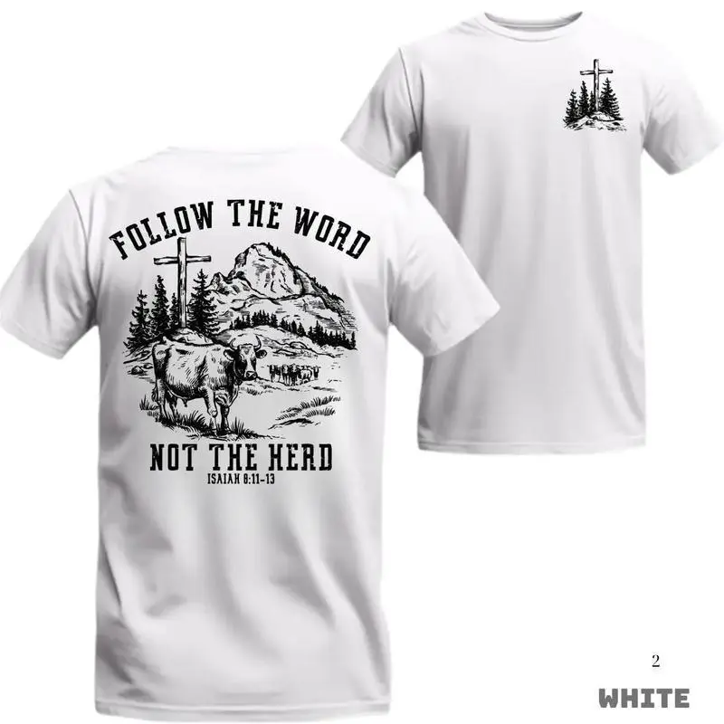 Christian Graphic T-Shirt for Men and Women, Casual Fit Round Neck in 100% Cotton Fabric with Fade-Resistant "Follow the Word" Print, Stitch, Menswear