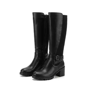 SOVANYOU Comfort Wide &Regular Calf Women's Knee High Platform Boots Round Toe Chunky Block Heel Comfortable Long Tall Boots for Women Side Zipper Elastic Casual Fashion Riding Boots Comfort Collection Boot