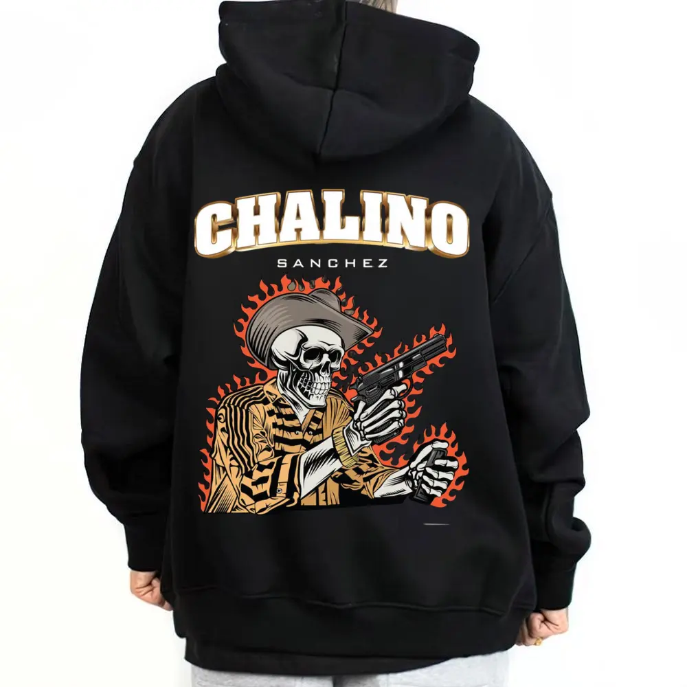Men's Oversize Loose Soft Longsleeves Cotton Hoodie Sweatshirt - Chalino Design, Casual Graphic, Chicano Cholo Mexican Streetwear, Menswear Outdoor Wear