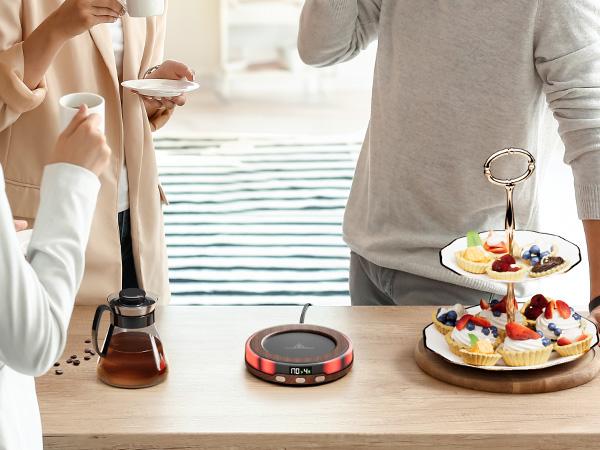 GAIATOP Wooden Coffee Mug Warmer for Desk - 3 Temp Settings 2-9 Hour Timer 3 Romantic Light Modes Digital Display Heating Plate for Beverages Candles Tea Milk & More Coasters Tableware US Type Home Home gift