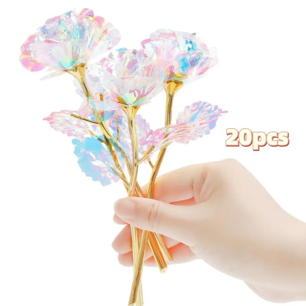 20pcs Galaxy Rose Colorful Rainbow Artificial Flowers Crystal Flower Best Gifts for Mother's Day Thanksgiving Valentine's Day Girl's Birthday Party, Radiant Eternal Rose, suitable for anniversaries and multifunctional home decor