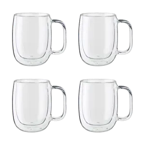 ZWILLING 355ml Double Wall Glass Coffee Mugs Set of 4, Insulated Borosilicate Glass Espresso Cups for Hot & Cold Drinks, Dishwasher Safe