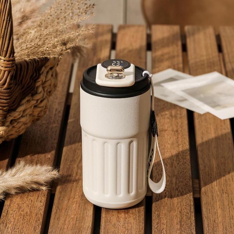 Temperature Display Insulated Mug, Portable Coffee Vacuum Insulated Bottle with Strap, Sports Water Bottle, Gym Accessories, Drinkware Cup, Valentine's Day Gift