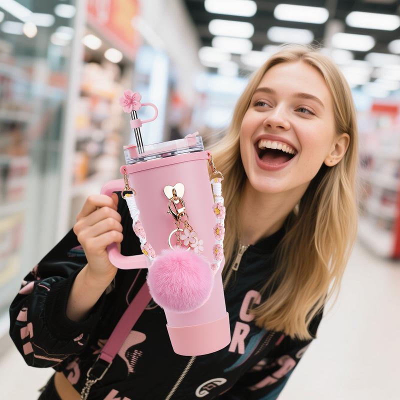 Stainless Steel Vacuum Insulated Glass Cup with Handle and Straw for Children's Gift Set, Keep Cold, Hot & Ice, Portable Drinkware - Mug, Tumbler, Water Bottles, Bottled, Flasks easter toy funny Tumbler Drinkware Tea Iced Tea girl gifts friendship