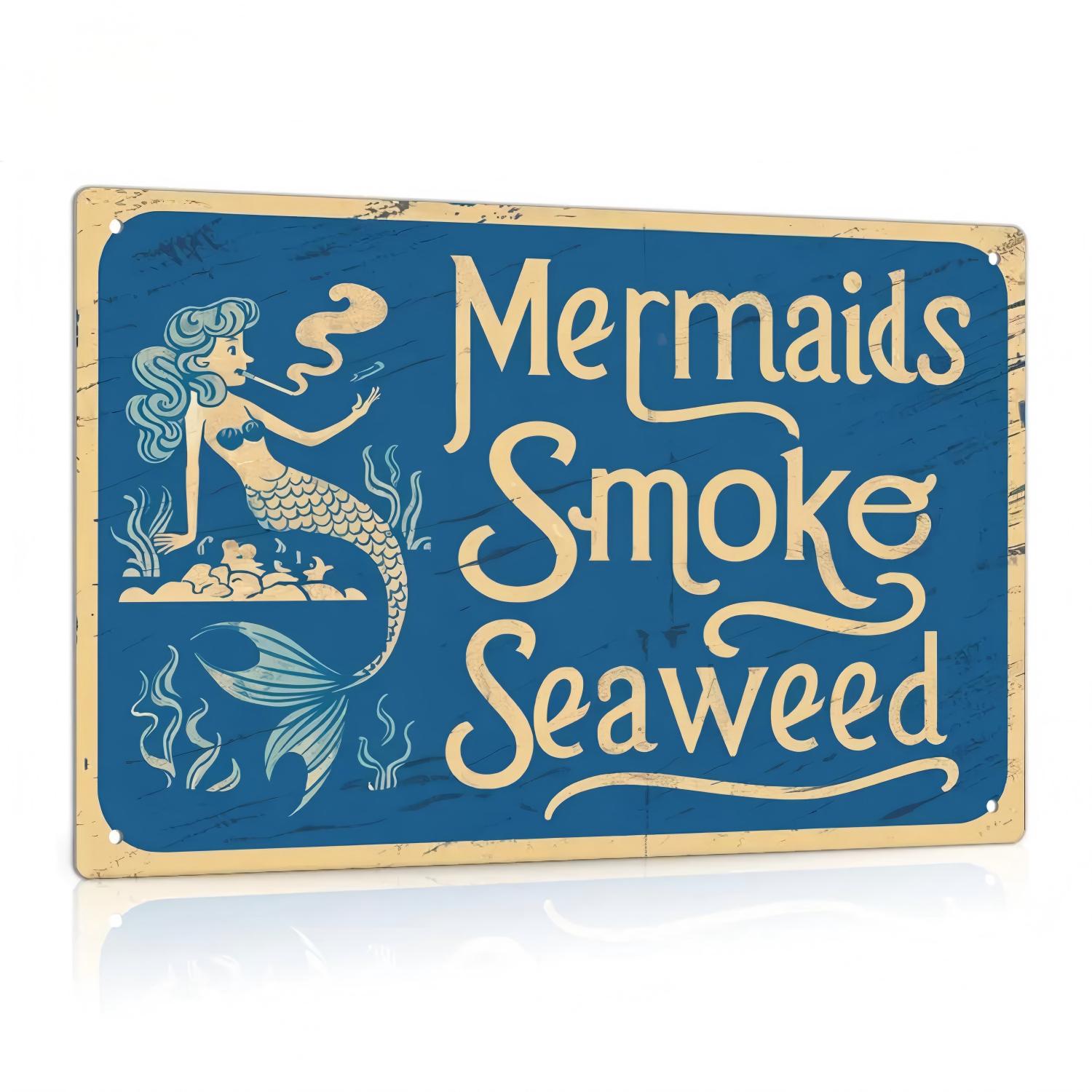 Vintage Mermaid Letter Pattern Metal Sign, 1-Count Retro Decorative Plaque, Whimsical Vintage Home Decor for Living Room, Bedroom & Wall Room Decorations, Home Decor Products, Whimsy Decor