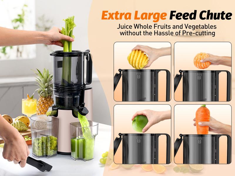 LQZ Cold Press Juicer-Slow Masticating Machines, 350W, 5.4" Feed Chute for Whole Fruits & Vegetables,High Juice Yield,Easy to Clean