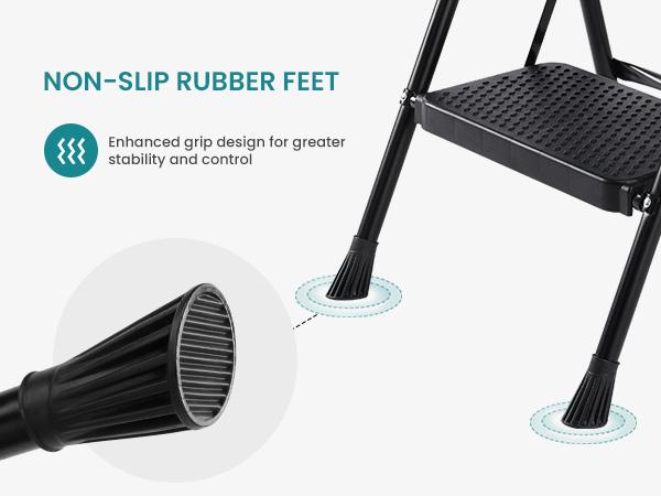 Step Ladder, Foldable Stool with Wide Pedal, Cushioned Handle, 800lbs Capacity for Home Kitchen and Outdoor, Black