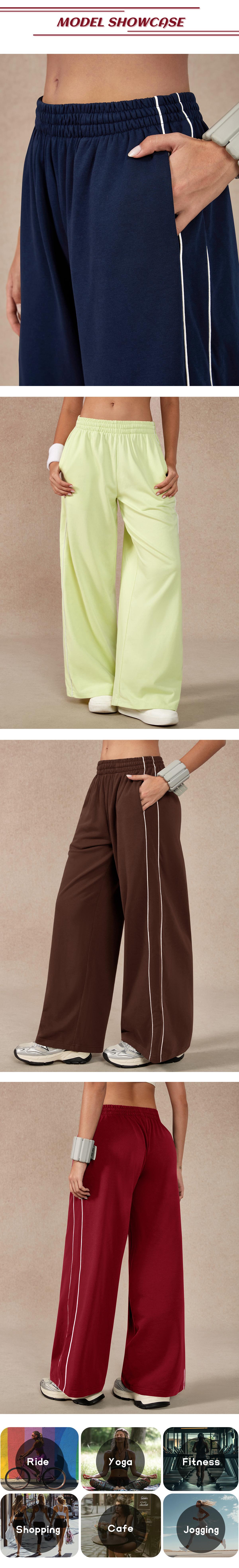 TimeOFF Women's Baggy Wide-Leg Pants – Pocket Design, Elastic Waist & Side Trim for Securely Holding Small Items & Comfortable Relaxed Fit, Ideal for Daily Wear, Casual Outings & Post-Yoga Lounging