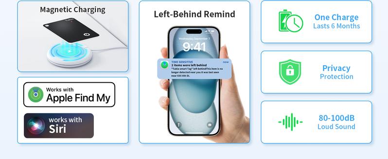 [Valentine's Day] Tukio Wallet Tracker Card, Wireless Charging Wallet Locator, Smart Tracker for Wallet(iOS Only), Wireless Positioning Tracker, Luggage, Phone, Passport & Other Items Tracking