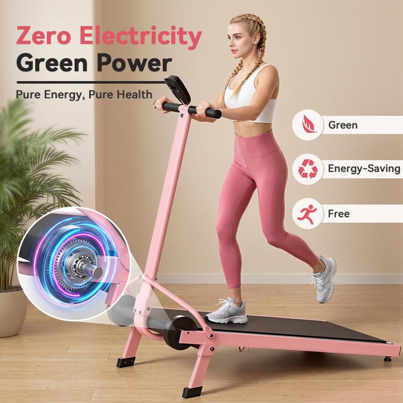 【ValentineTok Haul】ANCHEER Manual Green Fitness Treadmill with 20% Incline and 30% More Calorie Burn, Whole Family Low-Impact Exercise Machine with 350LBS Capacity, Handle Bar with LED Disply, Real Road Running Experience for Home and Outdoor Exercise