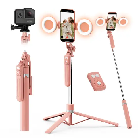 1 Pcs 360° Rotatable & Extendable Phone Tripod with Dual Fill Lights & Bluetooth Remote - Portable Selfie Stick for Vlogging, Live Streaming, and Outdoor Travel, Compatible with iPhone 17 16 15 14 13 Android Smartphones Cellphone