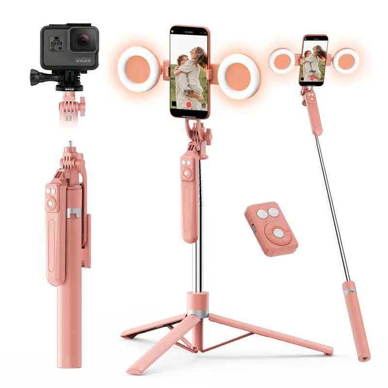 1 Pcs 360° Rotatable & Extendable Phone Tripod with Dual Fill Lights & Bluetooth Remote - Portable Selfie Stick for Vlogging, Live Streaming, and Outdoor Travel, Compatible with iPhone 17 16 15 14 13 Android Smartphones Cellphone