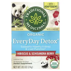 Traditional Medicinals Organic EveryDay Detox®, Hibiscus & Schisandra Berry, Caffeine Free, 16 Wrapped Tea Bags, 0.85 oz (24 g)