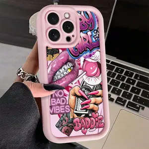 Pink Lips and Dollar Bill Print TPU Full-coverage Protective Case, Suitable for iPhone 17 16 15 14 13 12 11 PRO MAX PLUS,AIR Mini SE and iPhone XS MAX. Anti-drop Matte Back Cover, Smartphone Protective Case, Daily Use Case