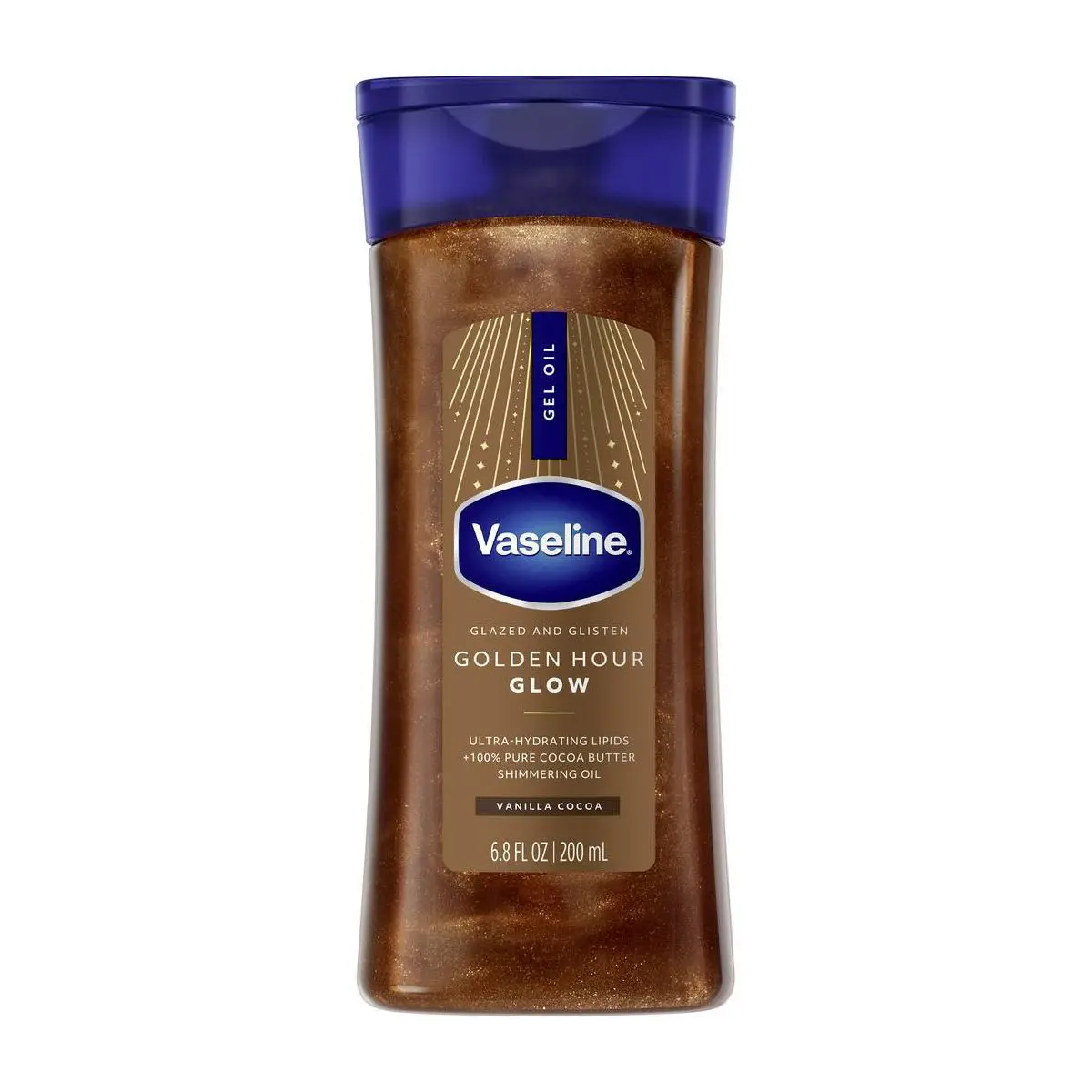 Vaseline Glazed & Glisten Vanilla Cocoa Scent Body Care Gel Body Oil - Bronze Glossy Blend, Golden Hour Glow, 6.8 fl oz, Silky, Fragrance, Lotion