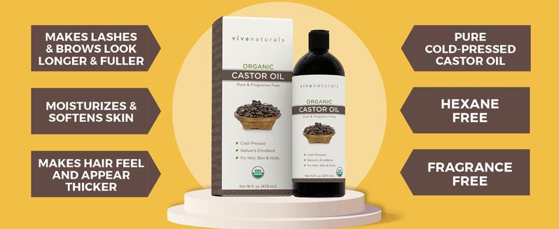 Viva Naturals Organic Castor Oil, Cold-Pressed, 16 fl oz – For Face, Hair, Eyelashes, USDA Organic, Non-GMO - With Beauty Kit Viva Naturals Organic Castor Oil, Cold-Pressed, 16 fl oz – For Face, Hair, Eyelashes, USDA Organic, Non-GMO - With Beauty Kit