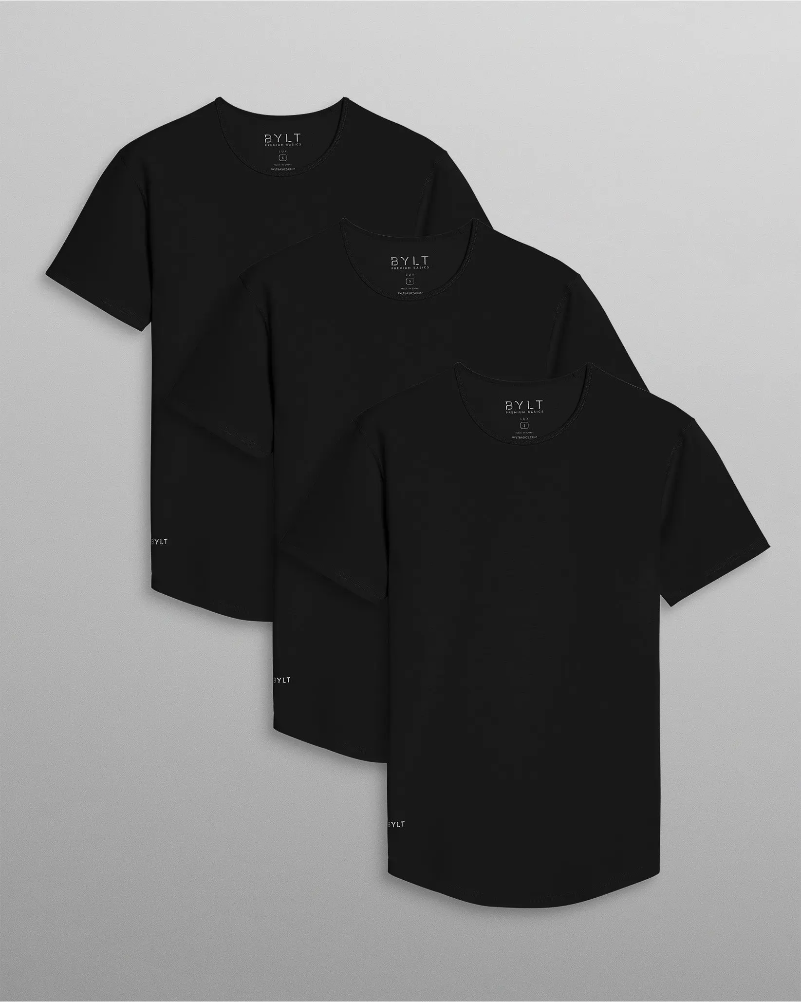 Menswear BYLT 3-Pack Short-Sleeve Plain Casual Drop-Cut LUX T-Shirts - Structured Drape Fabric, 4-Way Stretch, Wrinkle-Resistant, Ideal for Office to Night Transition