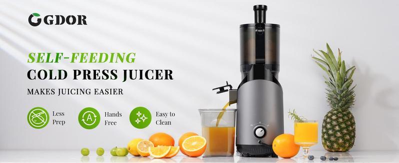 GDOR Cold Press Juicer 5.3" Wide Chute 150NM Motor High Yield Easy Clean Slow Masticating Extractor with Anti-Drip Spout & 41oz Hopper