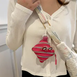 Pouch - Pink Zipper Coin Pouch with Adjustable Strap for Everyday Use Featuring Fun Cartoon Design and Durable Fabric